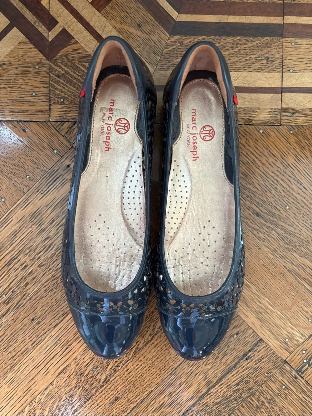 Patent Navy Marc Joseph New York Ballet Flats with Laser-Cut Detail
